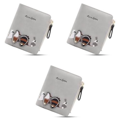 PALAY® Small Wallets for Women Cute Mini Animals Embroidery Short Card Holder Billfold Leather Purse Gift Girls Grey 3 PCS PALAY® Small Wallets for Women Cute Mini Animals Embroidery Short Card Holder Billfold Leather Purse Gift Girls Grey 3 PCS